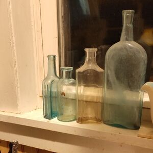 Vintage Glass Bottle Set - Blue and Clear